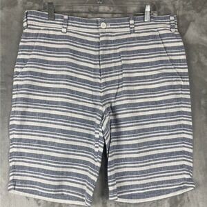 EXPRESS Classic Fit Striped Linen Cotton Shorts Mens Size 34 Blue White